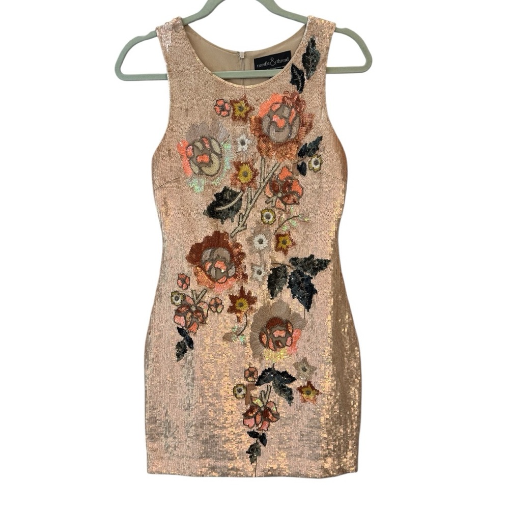 Needle & Thread Size 2 Floral Beaded & Sequined Embellished Dress in Pink EUC